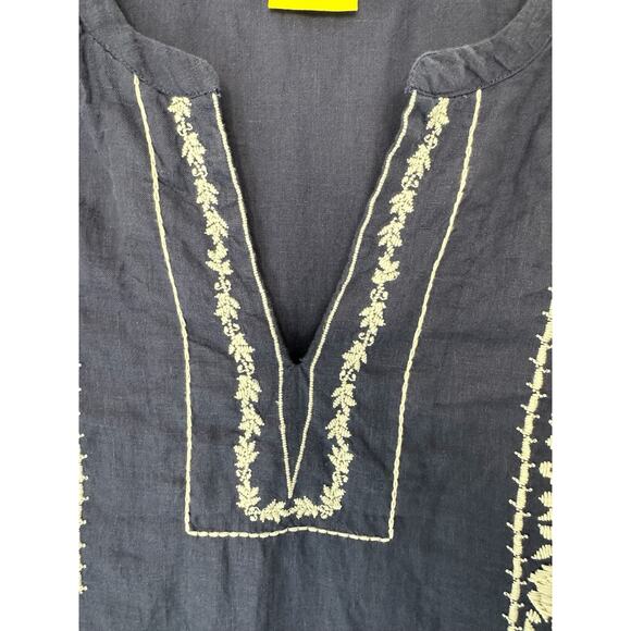 Roller Rabbit Blue White Stitched Lagenlook Boho Relaxed Tunic Dress Size Large - Picture 6 of 13